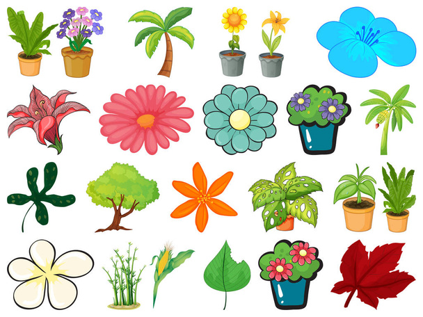 Large set of different gardening objects on white background illustration - Vector, Image