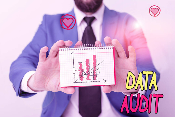 Tekst pisma odręcznego Data Audit. Koncepcja oznaczająca audyt danych w celu oceny ich jakości w konkretnym celu. - Zdjęcie, obraz