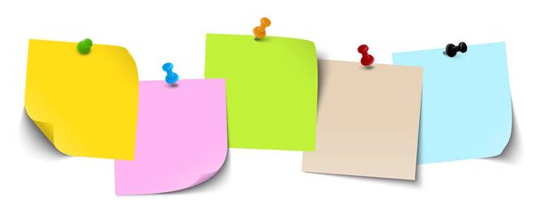 μικρά κολλώδη χαρτιά με χρωματιστές βελόνες και διαφορετικές πραγματικές σκιές - Διάνυσμα, εικόνα