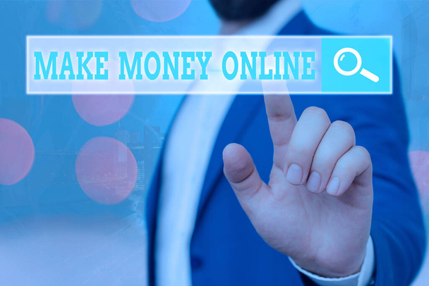 Teksti merkki osoittaa Make Money Online. Käsitteellinen valokuvien tekeminen voittoa käyttämällä internetiä kuten freelancerina tai markkinointi
. - Valokuva, kuva
