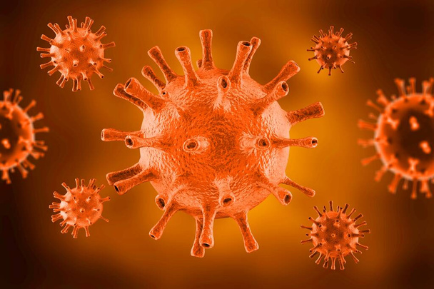 ウイルス細胞や細菌の接近を背景に - 写真・画像