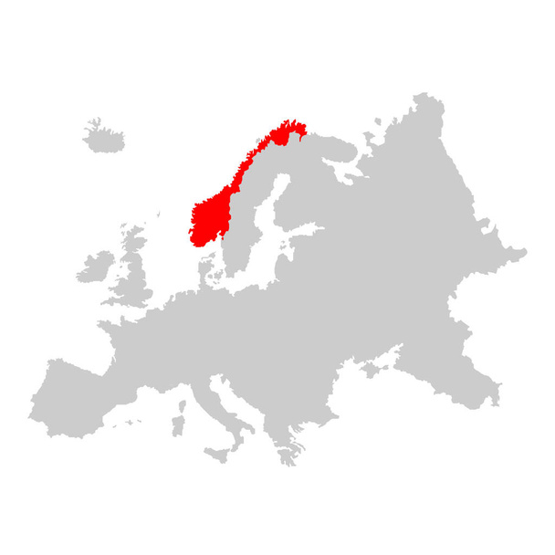 Norsko na mapě Evropy - Vektor, obrázek