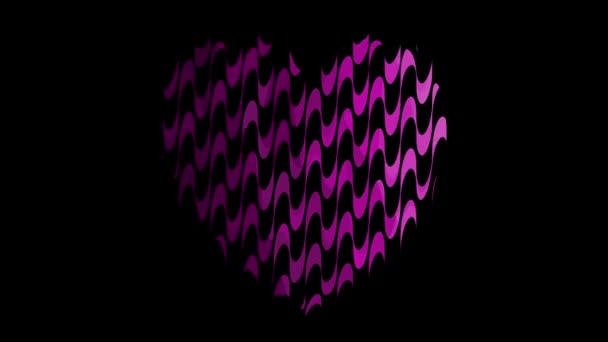 黒い背景に紫色の波状のプリントが施された液状のハート型アニメーション。4kバレンタインデーはアニメーションをループしました。背景、愛の物語、バナー、ウェブサイト、ソーシャルメディアなどに使用できます - 映像、動画
