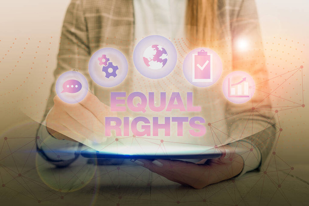 Konzeptionelle Handschrift, die Gleichberechtigung zeigt. Business-Fototext Gleichheit vor dem Gesetz, wenn alle die gleichen Rechte haben. - Foto, Bild