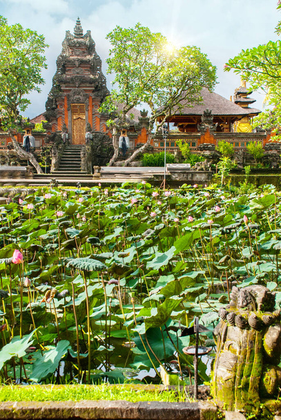 UBUD, BALI, INDONESIA - APRIL 2017: Very beautiful temple Lotus, Saraswati Temple in Ubud, Bali - Foto, Imagen