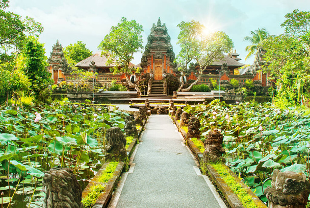 UBUD, BALI, INDONESIA - APRIL 2017: Very beautiful temple Lotus, Saraswati Temple in Ubud, Bali - Foto, afbeelding