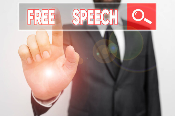 Text sign showing Free Speech. Conceptual photo the right of showing to express their opinions publicly. - Photo, Image