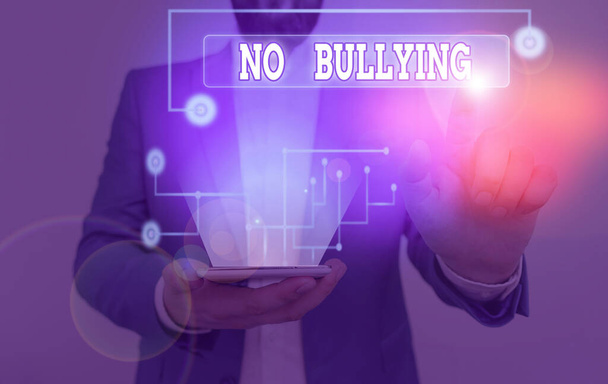 Writing note showing No Bullying. Business photo showcasing stop aggressive behavior among children power imbalance. - Photo, Image