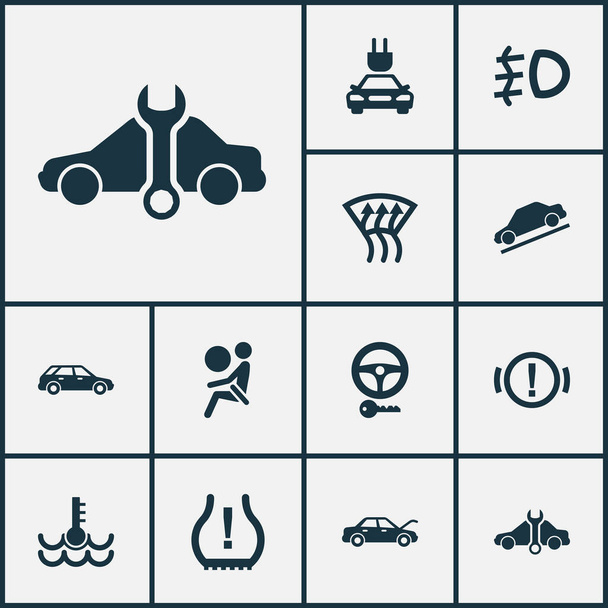 Auto icons set with service, key, airbag and other steering elements. Isolated vector illustration auto icons. - Vector, Image