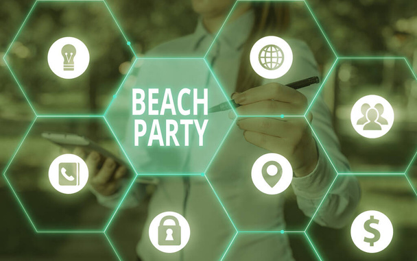 Parola di scrittura testo Beach Party. Business concept per un grande gruppo di spettacoli stanno organizzando un evento in spiaggia
. - Foto, immagini