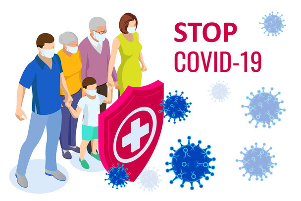 Pandemic Chinese coronavirus COVID-19. Coronavirus outbreak, coronaviruses influenza as dangerous flu strain cases as a pandemic medical health risk, virus attacks the respiratory tract - Вектор, зображення