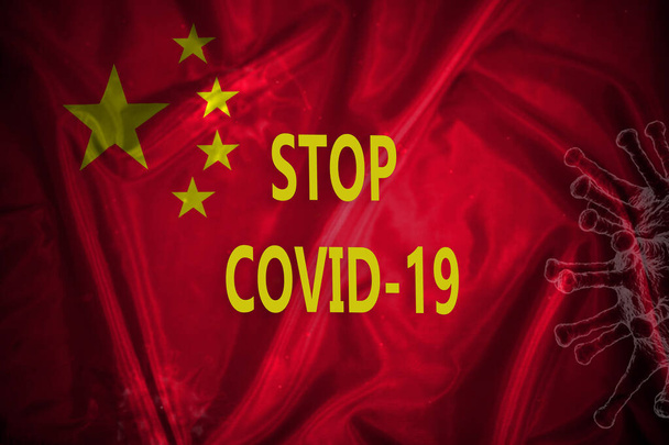Koncepce karantény koronaviru, nový virus - covid-19, na pozadí vlajky Chin - Fotografie, Obrázek