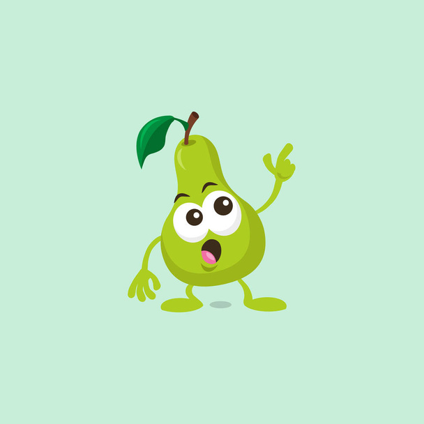 Illustration of cute pear staring mascot isolated on light green background. - Vector, Image