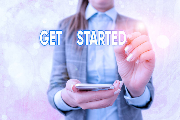Text sign showing Get Started. Conceptual photo Begin an important period in one s is life or career Begin a task. - Photo, Image