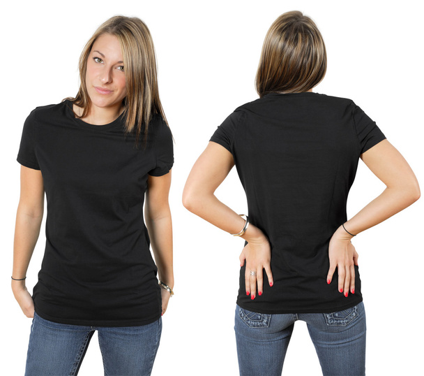 Female wearing blank black shirt - Фото, изображение