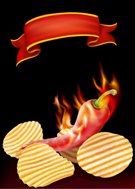 burgonya chips és csípős paprika - Vektor, kép