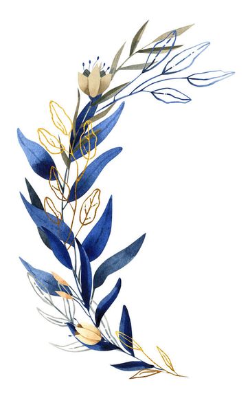 Hand painted watercolor illustration - bouquet, arrangement in classic blue shades - Foto, Bild