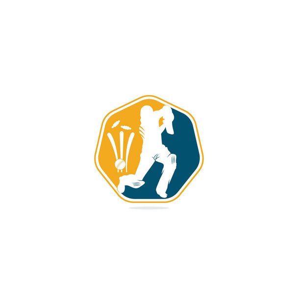 Batsman jugando cricket. Logo de competición de críquet. Campeonato de críquet. Grillo wicket y el logotipo de la bola. Logo de cricket
 - Vector, Imagen