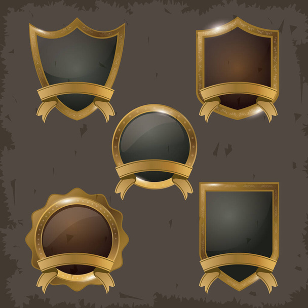 bundle of badges golden emblems icon - Vektör, Görsel