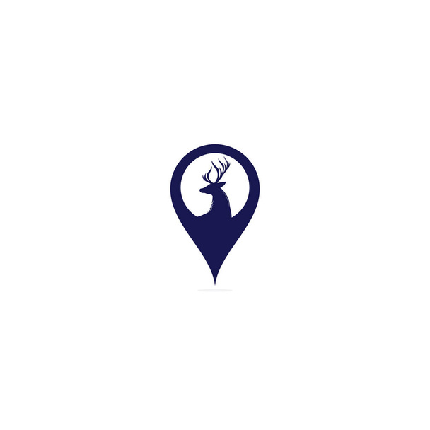 Diseño del logo del ciervo y del puntero del mapa. Diseño del logo del localizador de ciervos
. - Vector, Imagen