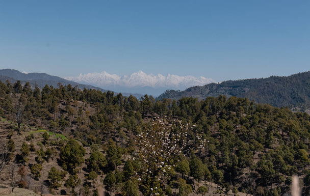 Snow covered mountains scenic view with layers of mountains at uttrakhand - Zdjęcie, obraz