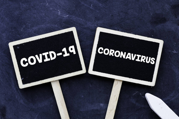 Covid-19, texto coronavírus em mini quadro-negro
. - Foto, Imagem