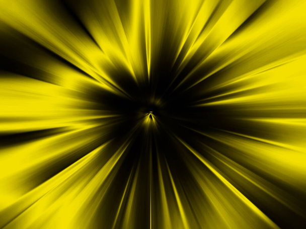   Abstract heldere zwarte en gele zoom effect achtergrond. Digitaal beeld. Stralen van licht fel zwart en geel licht. Kleurrijke radiale vervaging, snelle schaalsnelheid, zonnestralen of Sterrensprong.                                        - Foto, afbeelding