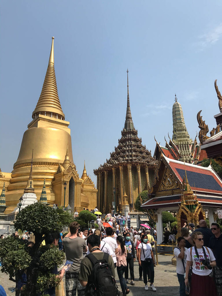 Bangkok, Thailand - February 10, 2020: Grand Palace, the royal palace and temple complex in Bangkok, Thailand, many tourists - Fotó, kép