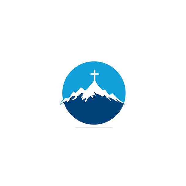 Kirche Logo-Designs mit Berg, minimalistisches Logo. Menschen Kirche Vektor Logo Design-Vorlage. Logo von Kirche und christlicher Organisation. - Vektor, Bild