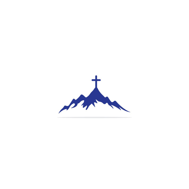 Dağ ve minimalist logolu kilise logosu. Halkın kilise logosu tasarım şablonu. Kilise ve Hıristiyan organizasyon logosu. - Vektör, Görsel