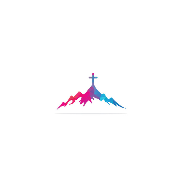 kirkon logo suunnittelee vuori, minimalistinen logo. Ihmiset kirkon vektori logo suunnittelu malli. Kirkon ja kristillisen organisaation logo
. - Vektori, kuva
