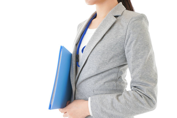 business woman with folders isolated on white - Zdjęcie, obraz
