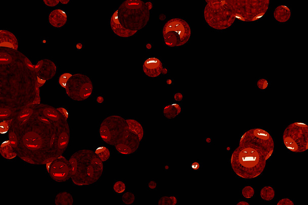 virus covid bal was mutatie naar kwaad gezicht licht en donkere lava op zwart scherm - Foto, afbeelding