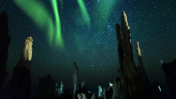Mono Lake Milky Way Time Lapse Tufa Towers and Simulated Aurora Solar Flare - Footage, Video