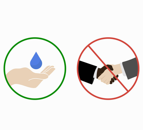 Vector set prevention - μετάδοση του ιού με χειραψία. Πλύνε τα χέρια σου συχνά. Παγκόσμια πανδημία κορωναϊού. - Διάνυσμα, εικόνα