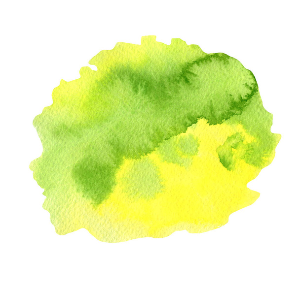 Watercolor green and yellow brush smear. Hand drawn flowing colorful aquarelle splash or blot isolated on white background. Texture for text, decoration design. - Valokuva, kuva