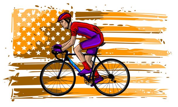 Kasklı bisikletçi - yarış bisikleti - beyaz arka planda izole - Vektör, Görsel