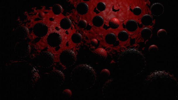 コロナウイルス2019-nConv顕微鏡ウイルスは3Dレンダリングを閉じます. - 写真・画像