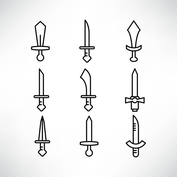 meč a rapír ikony set line design - Vektor, obrázek