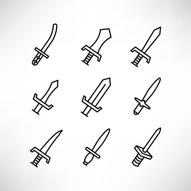 Schwert- und Degensymbole setzen Liniendesign - Vektor, Bild