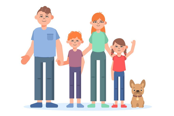 Šťastné rodinné postavy. Vektorová ilustrace v plochém stylu - Vektor, obrázek