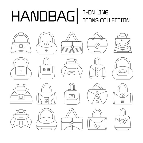 Handtasche und Tasche Symbole dünne Linie Design - Vektor, Bild