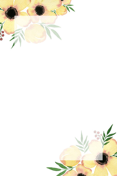 fond floral printanier avec fleurs jaunes et espace de copie pour le texte, conception de carte florale aquarelle pour la fête des mères, mariage, invitation de carte
 - Photo, image