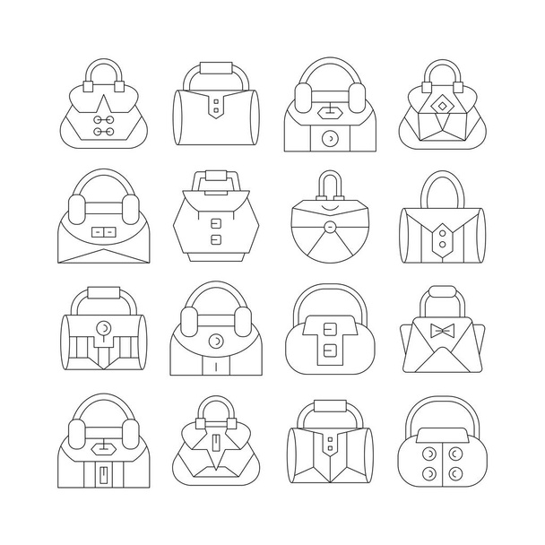 τσάντα και σακουλάκια εικονίδια λεπτή γραμμή σχεδιασμού - Διάνυσμα, εικόνα