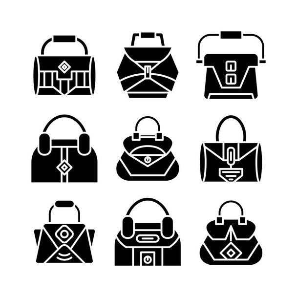 τσάντα και σακουλάκια εικονίδια glyph σχεδιασμό - Διάνυσμα, εικόνα