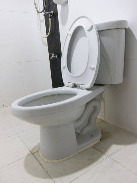 doorspoelen Wit toilet in witte badkamer. - Foto, afbeelding