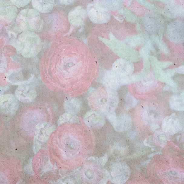 Suunnittelukortti kimpun valkoinen vaaleanpunainen violetti Ranunculus. kuvioitu tyylikäs vanha paperi tausta
, - Valokuva, kuva