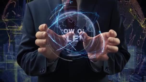 Male hands activate hologram Grow our talent - Footage, Video