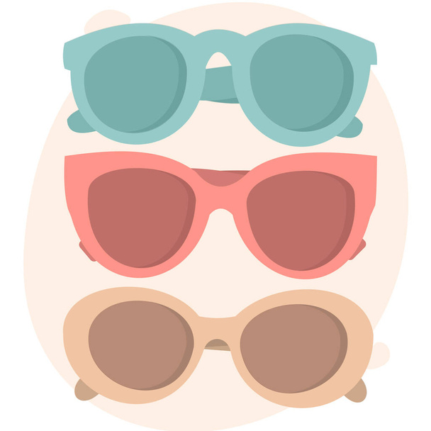 Un paio di occhiali da sole. Articolo vacanza estiva. Collezione moda. Illustrazione di 3 tipi di occhiali
. - Vettoriali, immagini