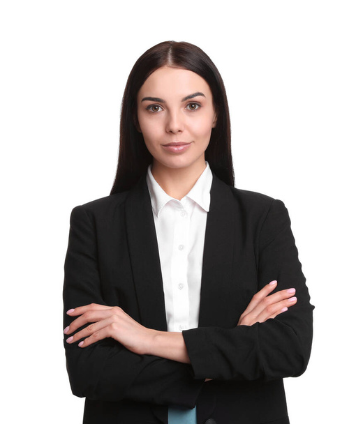 Portrait of young businesswoman on white background - Zdjęcie, obraz
